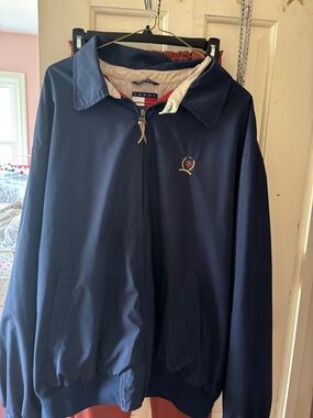 Vintage Tommy Hilfiger Jacket Mens XL Navy Fleece Lined Harrington